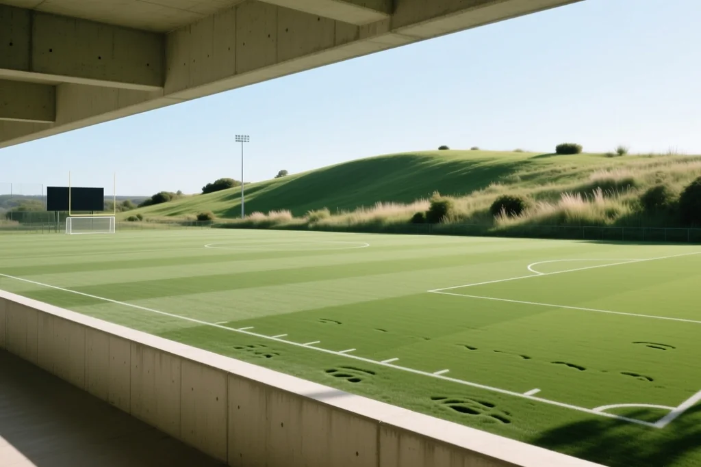 Campo de entrenamiento juvenil visto desde la grada vacía