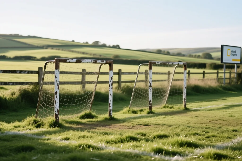 Porterías pequeñas de un campo de fútbol base en un pueblo