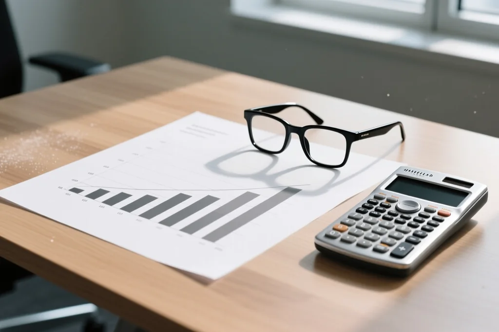 Informe financiero con gráficos de barras sobre una mesa de oficina