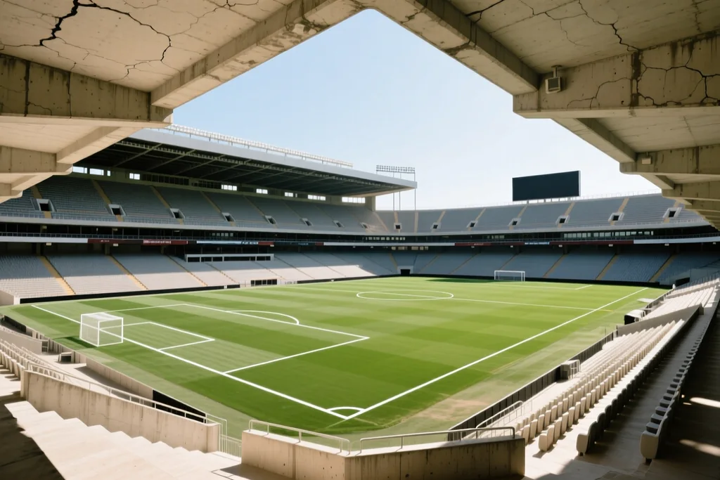 Grada alta vacía de un estadio español en día claro mirando al césped